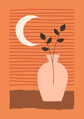 Flower vase moon line art