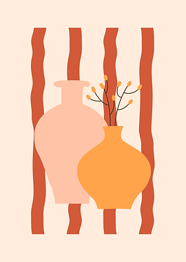 Colorful orange line vase