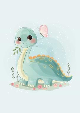 Cute Dino and Butterfly