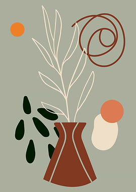 Minimal leaf vase line art