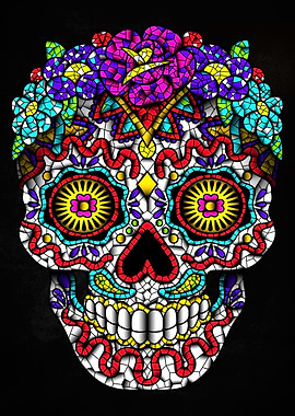 skull mosaic colorful