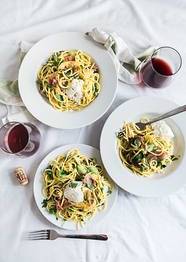Pasta Meal with wine