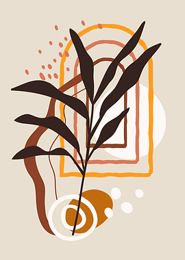 Boho leaf line shapes art
