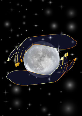 Hands holding full moon