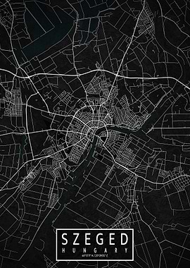 Szeged City Map Dark