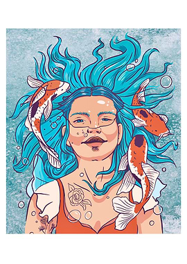 Underwater girl with koi