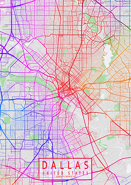 Dallas City Map Colorful