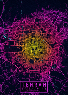 Tehran City Map Neon