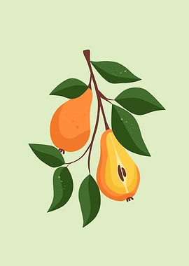 Pear fruit tropical leaves