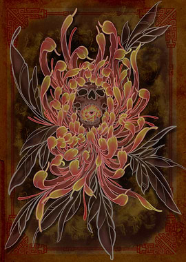 Skull and chrysanthemum