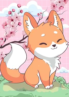 Kawaii Fox Cherry Blossom
