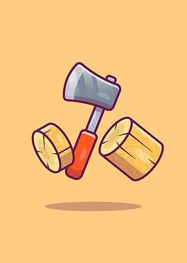 Ax Splitting Wood Cartoon