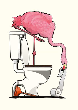 Flamingo on the Toilet
