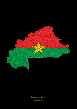 Burkina Faso Flag Map Art