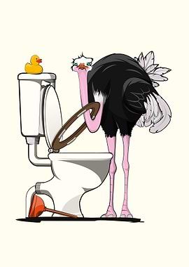 Ostrich on the Toilet