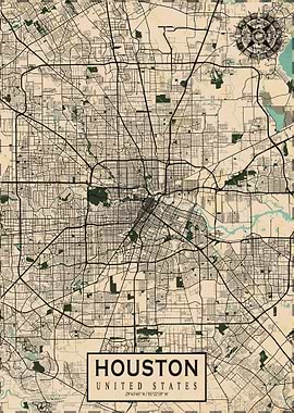 Houston City Map Vintage