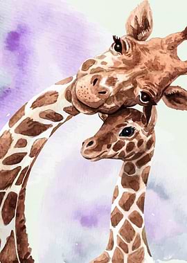 Giraffe Mom and child art
