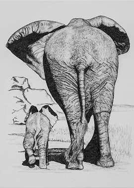 Elephant Mom and Child Art