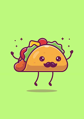 Cute Mustache Taco Cartoon