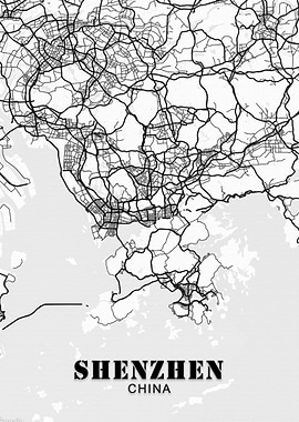 Shenzhen China Map Poster