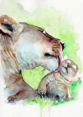 Lion Mom and Child Poster