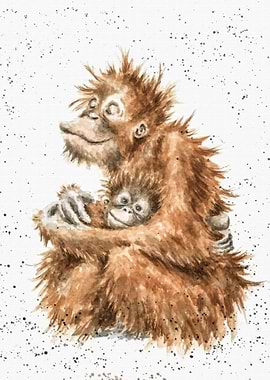 Monkey Mom Hug Child Art