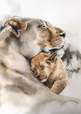 Lion Mom and Child Poster