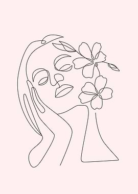 Floral woman face line art
