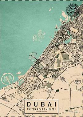 Dubai City Map Vintage