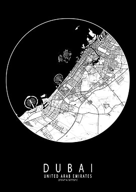 Dubai City Map Full Moon
