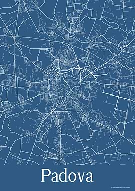 Padova Italy Blue Map