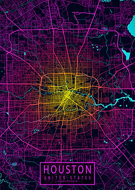 Houston City Map Neon