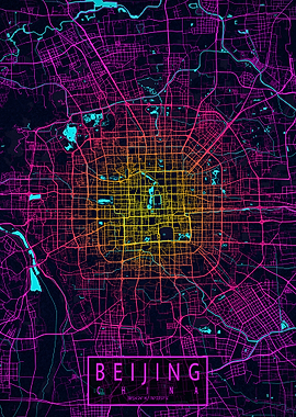 Beijing City Map Neon