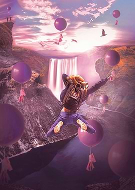 Chica saltando con globo