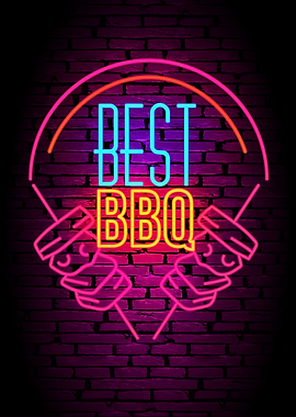 Vaporwave Neon BBQ Poster