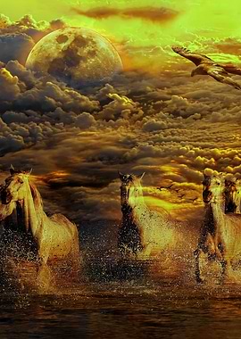 Wild horses galloping