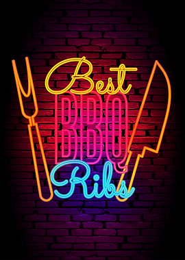 BBQ Neon Sign Poster