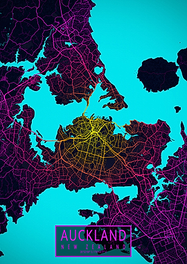 Auckland City Map Neon