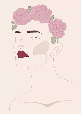 Floral woman head line art