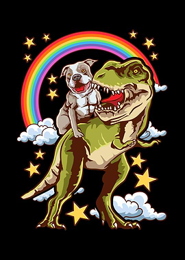 Pitbull Riding A Dinosaur