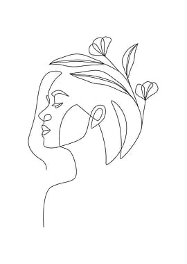 Female face one line art