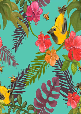 Tropical floral birds