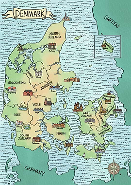 Watercolor Map of Denmark