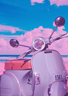 Pink Teals Scooter Beach