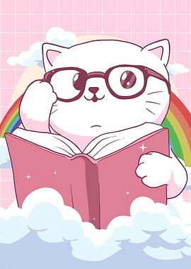 Kawaii Cat Book Reader
