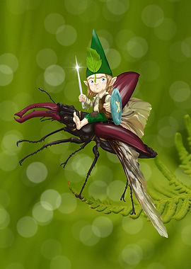 Gnomo sobre ciervo volante