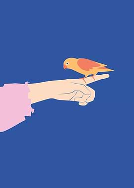 Sparrow sitting in finger