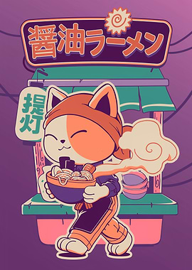 Neko eating ramen