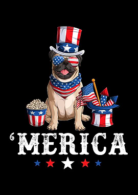Pug Merica Dog 4th of July
