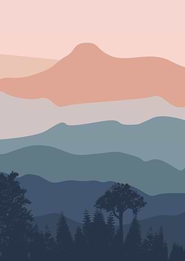 Mountain and forest tree